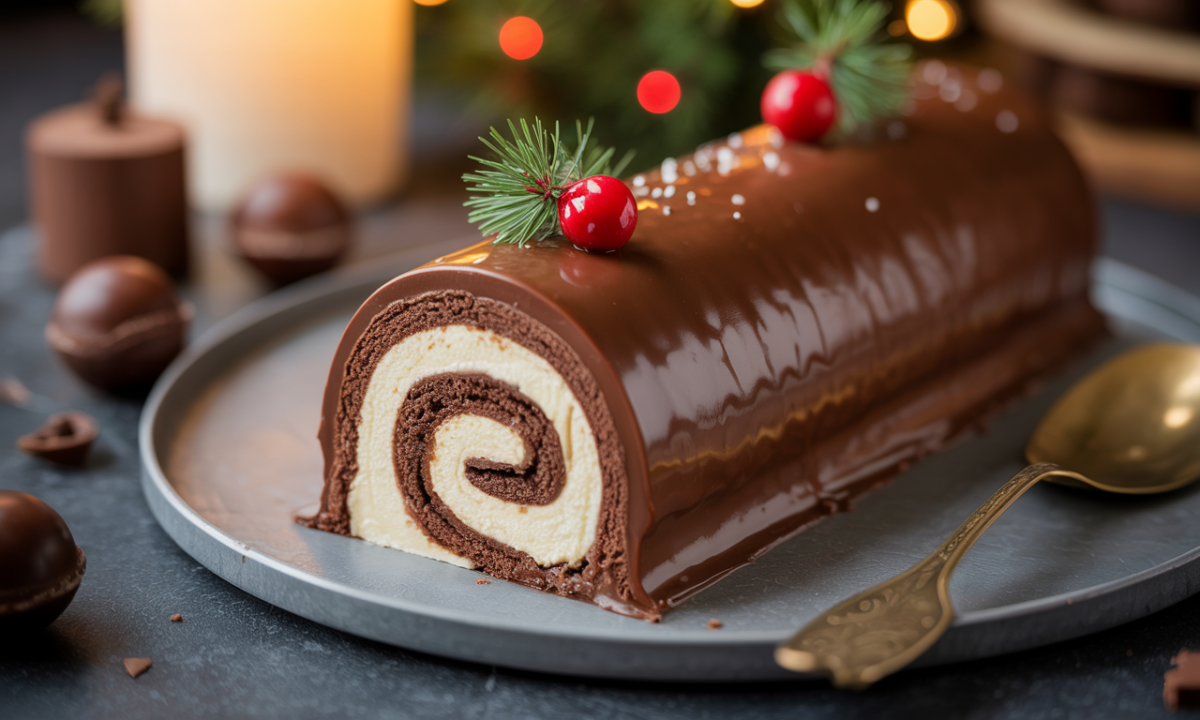 découvrez la bûche roulée chocolat mascarpone, une douceur onctueuse et délicieuse qui sublime vos fêtes de noël en seulement 5 bouchées irrésistibles. parfaite pour régaler vos invités avec gourmandise.