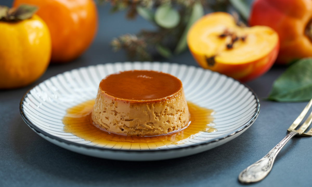 découvrez la recette raffinée et facile de ce flan d'automne fondant, sublimé par un coulis inédit au kaki pour une touche élégante et gourmande de saison.