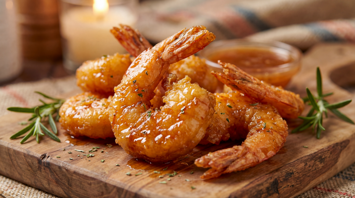 Crevettes croustillantes en habit de fête, prêtes pour le réveillon