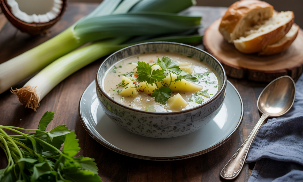 savourez notre soupe poireaux-patates au lait de coco, une recette gourmande et réconfortante qui réchauffe vos soirées d'hiver et émerveille vos papilles.