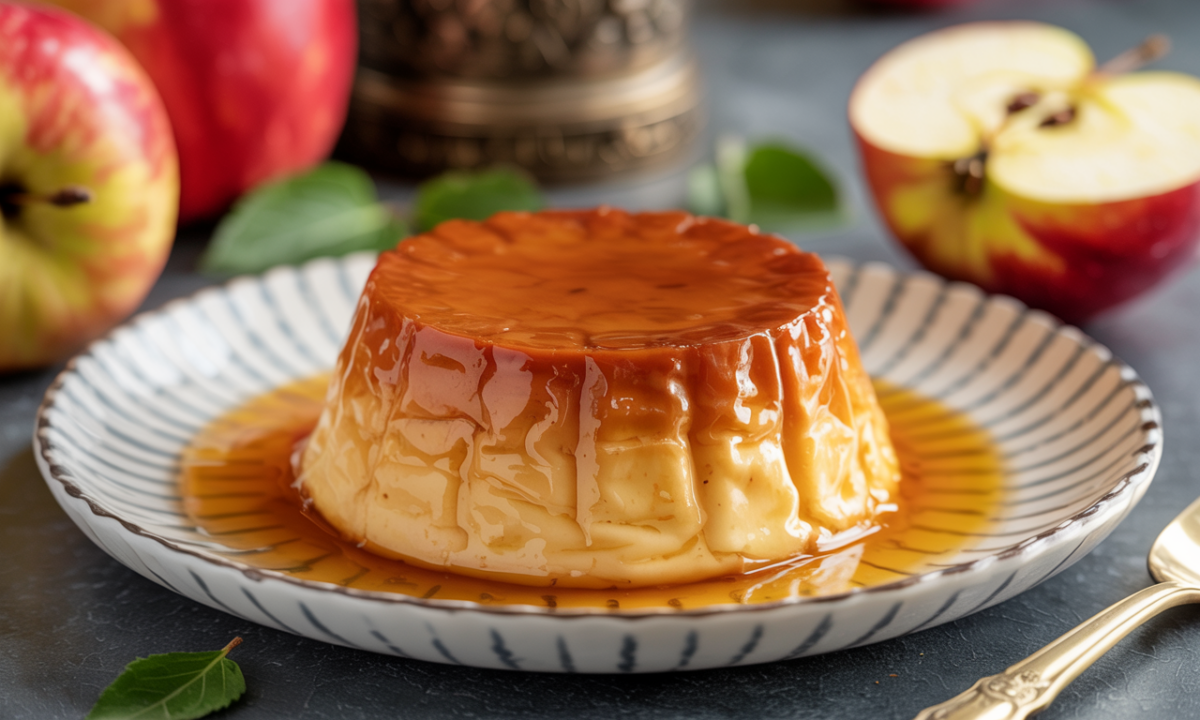 savourez notre délicieux flan aux pommes, un dessert fruité, fondant et léger comme une plume, parfait pour une touche gourmande et raffinée.