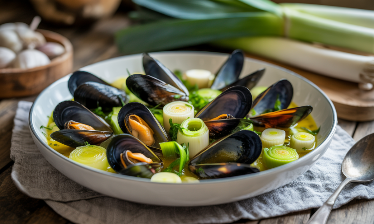 découvrez notre fricassée de moules et poireaux, un plat de saison tendre et parfumé, facile à préparer en seulement 40 minutes pour un repas savoureux chez vous.