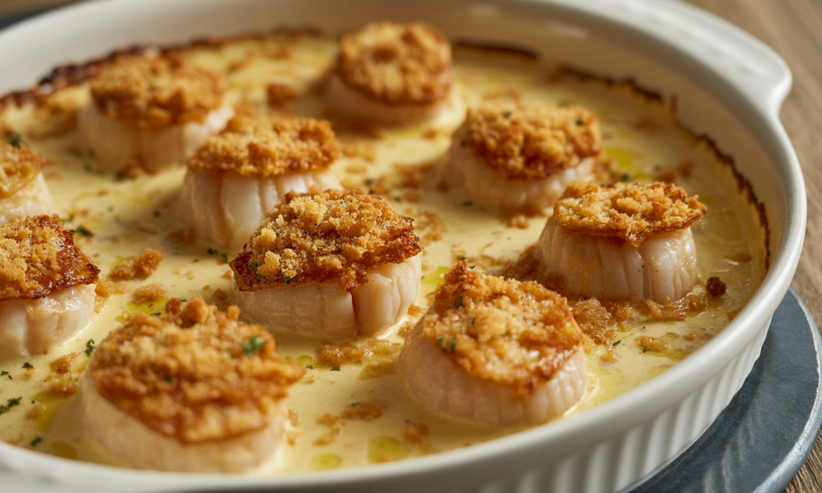 découvrez notre gratin breton irrésistible alliant des noix de saint-jacques fondantes, une sauce veloutée onctueuse et une chapelure dorée et croustillante pour un plat savoureux et gourmand.