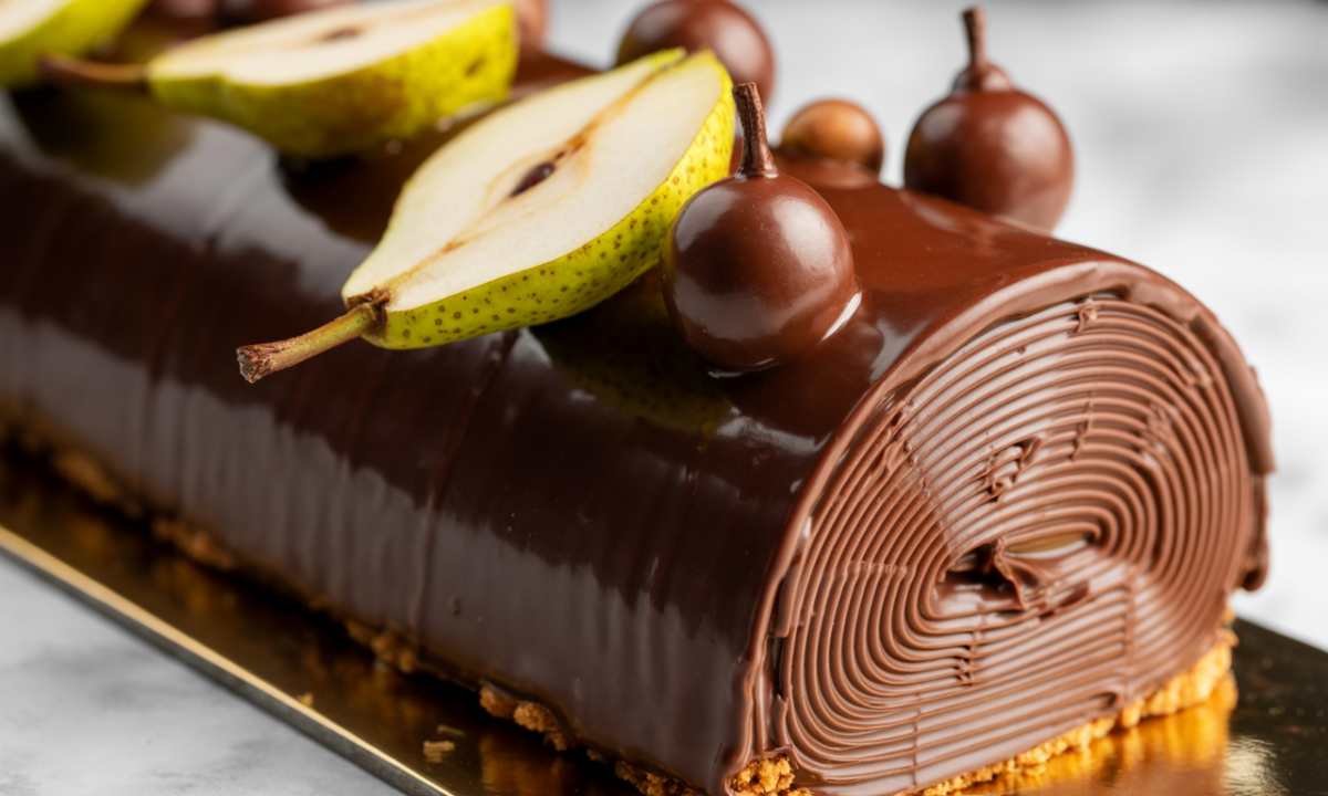 découvrez la bûche poire-chocolat de nina métayer, un dessert express et raffiné qui saura émerveiller vos convives à noël avec son équilibre parfait entre douceur et gourmandise.