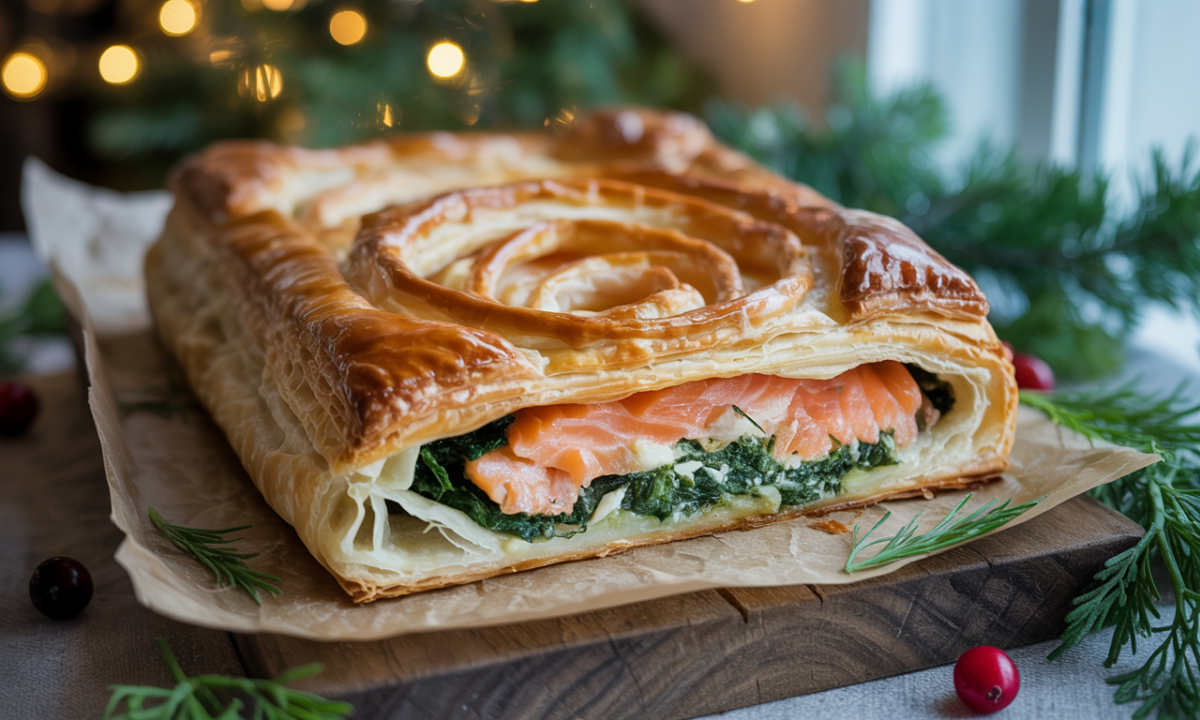 découvrez notre feuilleté de saumon incontournable pour noël : une pâte dorée et croustillante renfermant un cœur fondant, prêt en seulement 30 minutes pour un repas festif réussi.