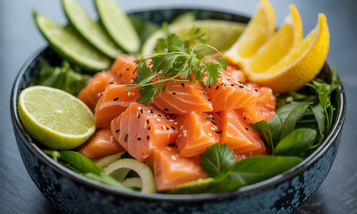 découvrez notre poké bowl saumon-mangue, alliant la fraîcheur acidulée de la mangue à la gourmandise du saumon pour un été plein de saveurs et de couleurs éclatantes.