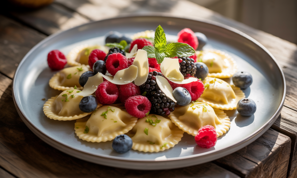 découvrez notre recette de ravioles nuageuses au mascarpone d’amande, accompagnées de pistaches torréfiées infusées au thé vert, pour une expérience gourmande unique et légère.