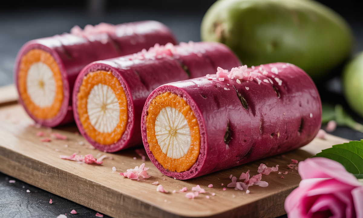 découvrez nos rouleaux fondants de patate douce au sésame, cacao et fleur de sel rose, une gourmandise savoureuse alliant douceur, croquant et une touche salée raffinée.