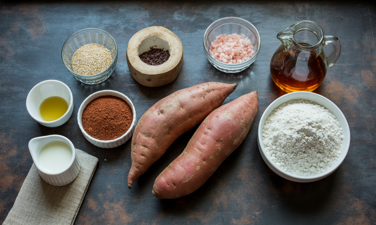 découvrez nos rouleaux fondants de patate douce au sésame, cacao et fleur de sel rose, une délicieuse alliance de saveurs sucrées et salées pour un plaisir gourmand et original.