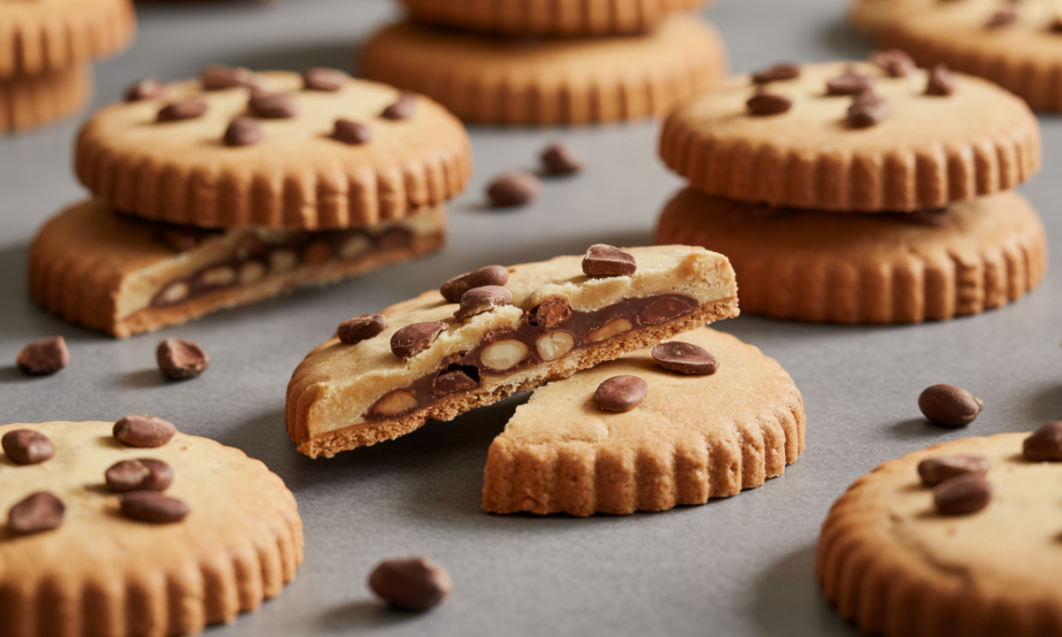 découvrez nos sablés fondants au café, noisette et graines de cacao soufflé, une douceur irrésistible alliant saveurs gourmandes et croquant unique.
