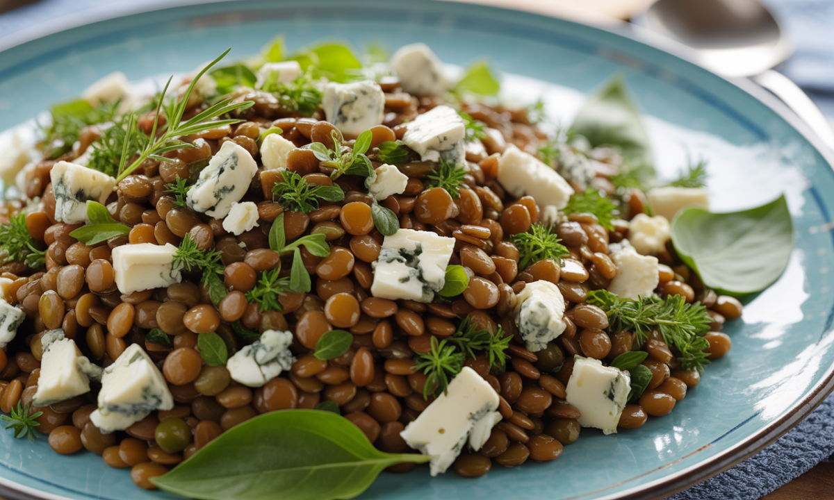 découvrez la salade de lentilles au bleu d’auvergne, un mélange audacieux de saveurs riches et d'élégance surprenante pour éveiller vos papilles avec originalité.