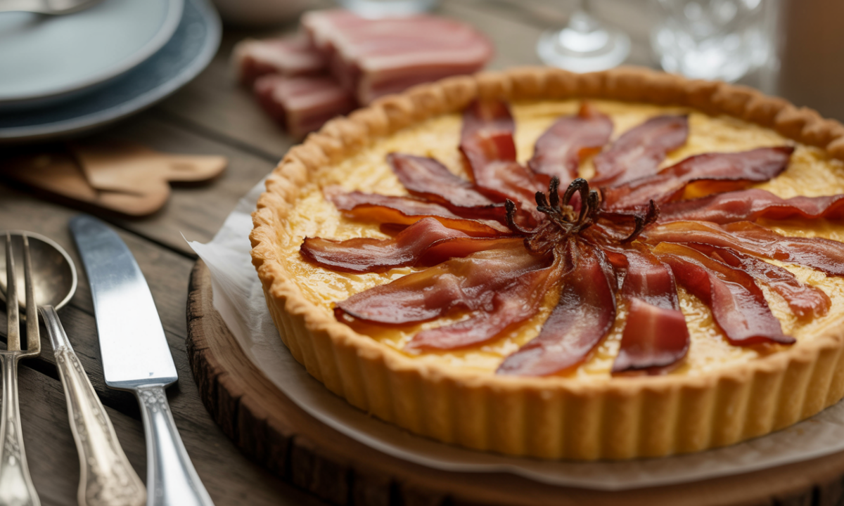 découvrez la tarte alsacienne dorée aux lardons, crème et oignons confits, un délice réconfortant qui sublime les saveurs de l'automne pour vos repas chaleureux.