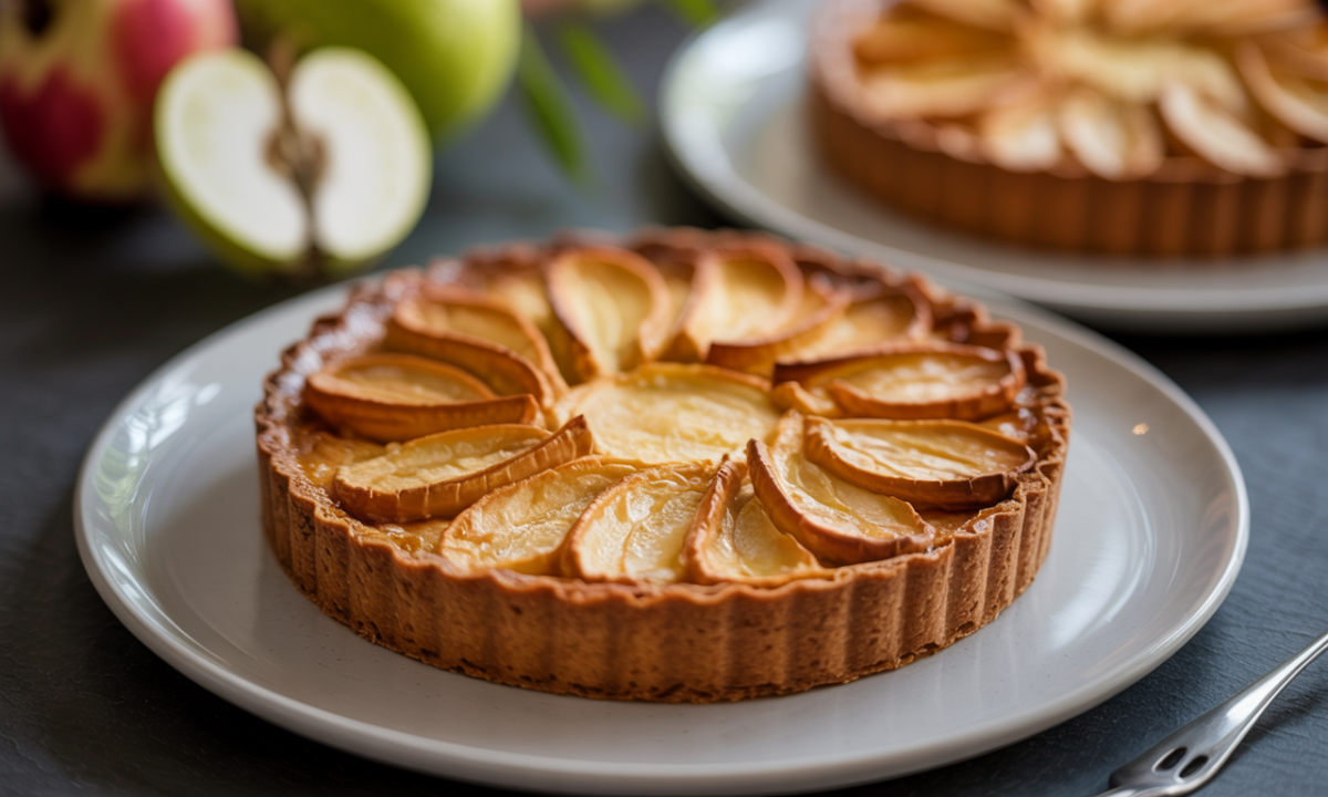 découvrez la délicieuse tarte briochée à la poire givrée, sublimée par un praliné de châtaigne fumée pour une expérience gourmande unique.