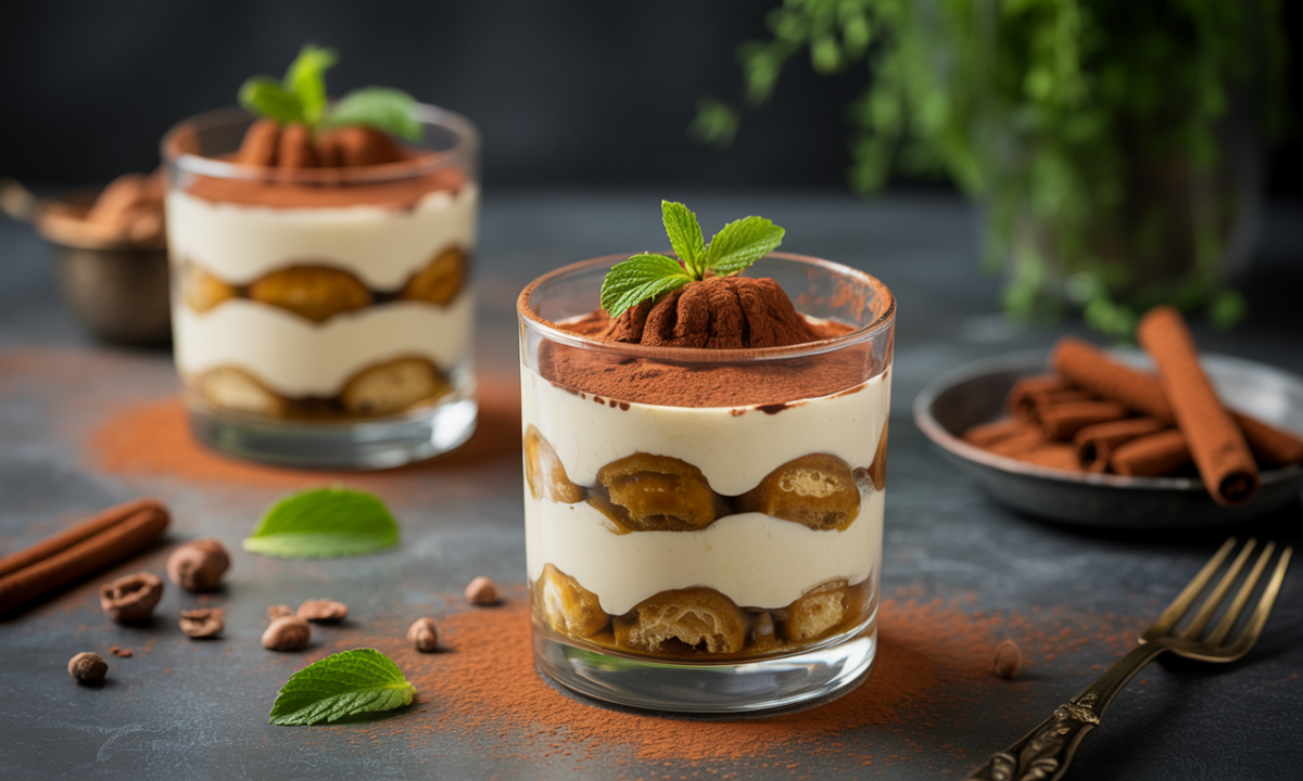 découvrez notre tiramisu aérien au lait d’orge, délicatement agrémenté de copeaux de cacao doré pour une expérience gourmande et légère.