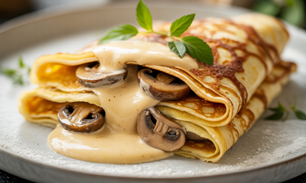 savourez un délice réconfortant avec nos crêpes moelleuses garnies de champignons fondants et nappées d'une béchamel maison, un plat qui ravira tous les palais.