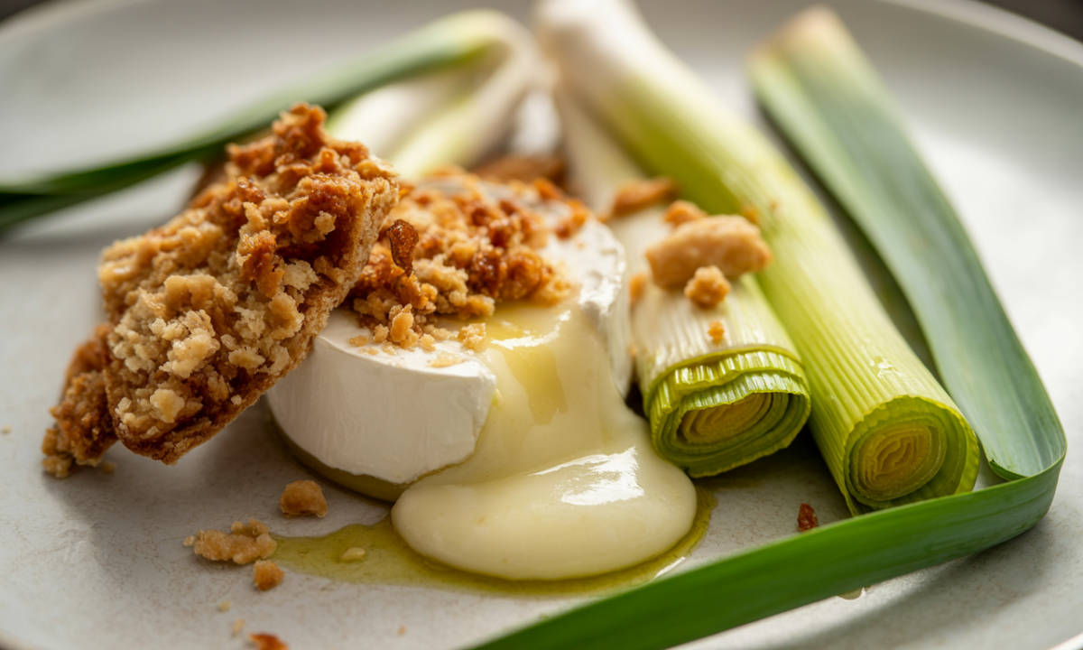 découvrez un festin printanier aux saveurs délicates où le chèvre fondant, le poireau parfumé et le crumble croustillant s'unissent pour une expérience gustative inoubliable.