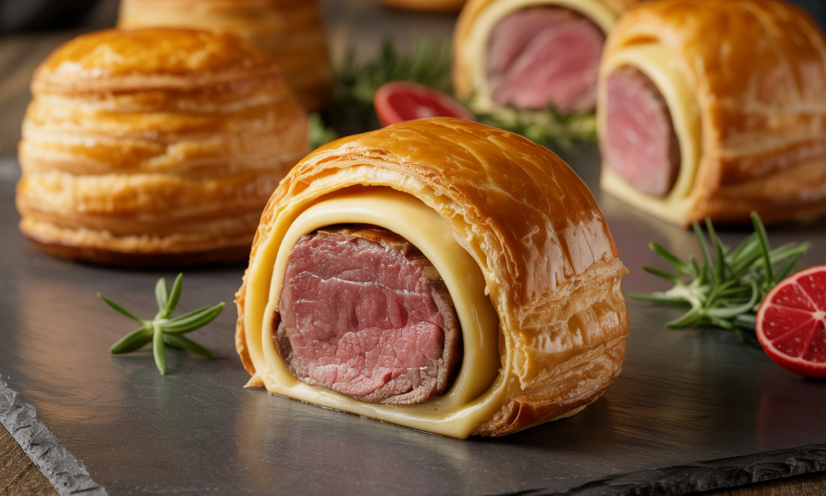 découvrez notre filet mignon fondant, délicatement enveloppé dans une pâte feuilletée dorée, sublimé par un écrin de fromage gourmand pour un plaisir incontournable.