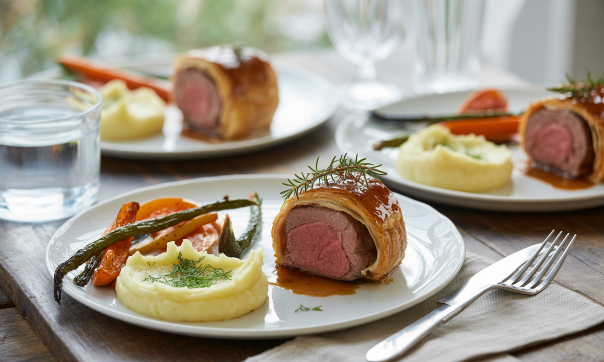 découvrez un filet mignon tendre et fondant, délicatement enveloppé dans une pâte feuilletée dorée, sublimé par un écrin de fromage gourmand pour un plaisir savoureux et raffiné.