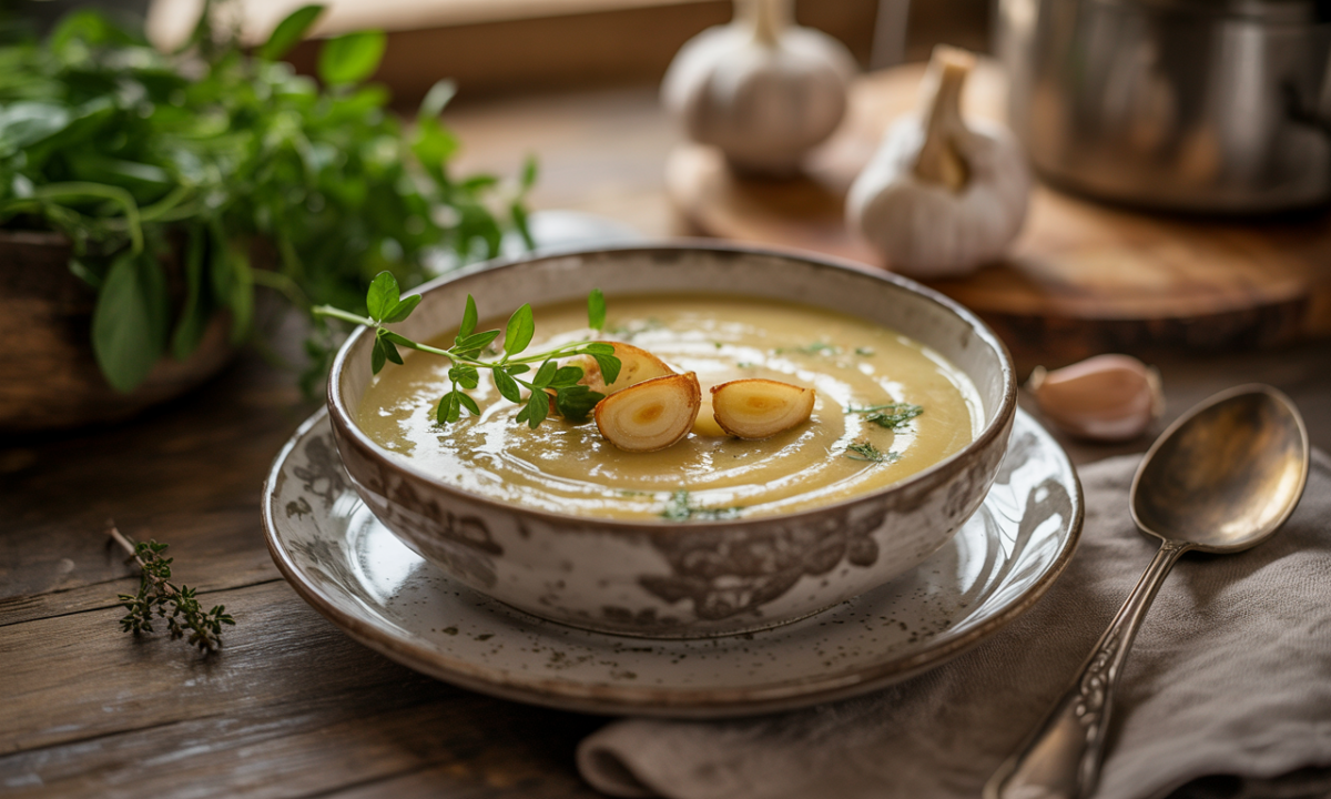 découvrez un velouté onctueux à l’ail confit, une douceur qui fond délicieusement en bouche pour une expérience gourmande et réconfortante.