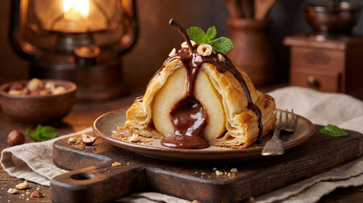 Poires en habit feuilleté et cœur fondant au chocolat