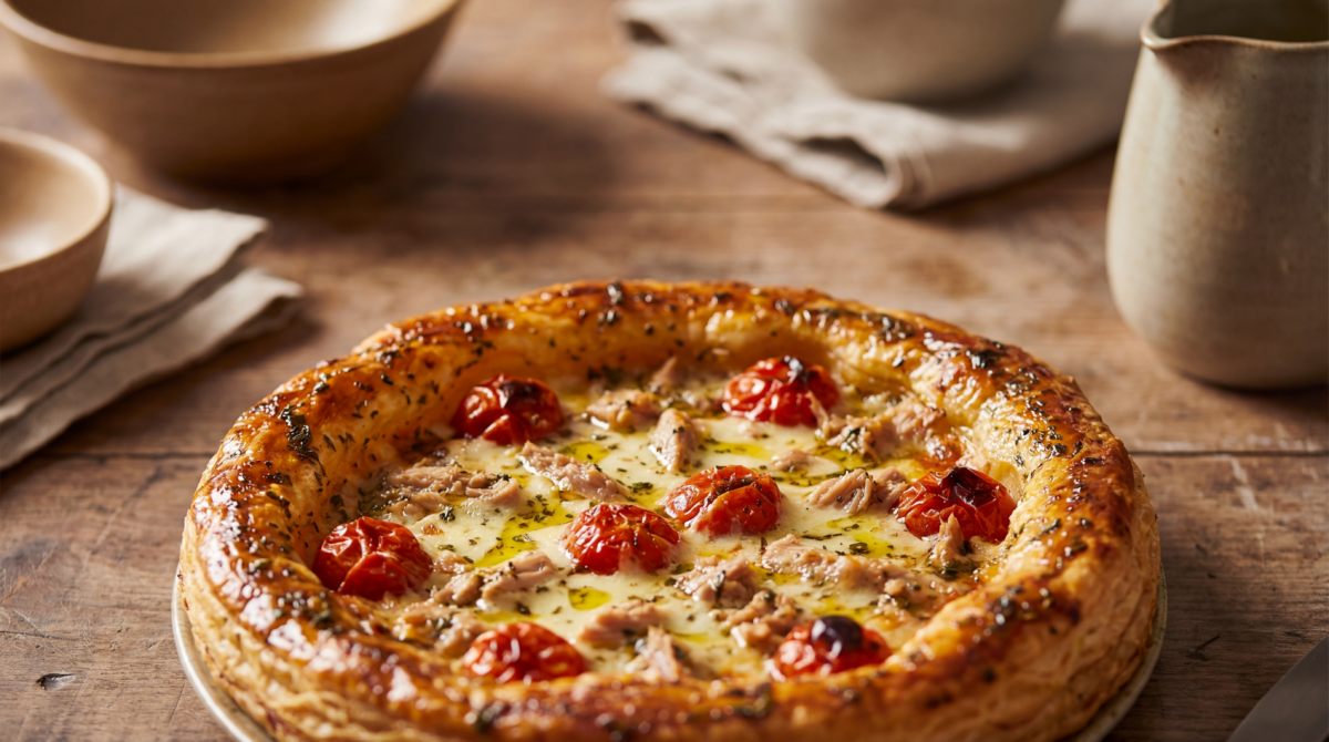 Tarte feuilletée au thon et tomates cerises ultra conviviale